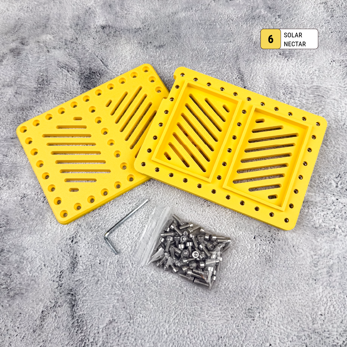 Yellow Lockup Duo graduation gift holder shown open with screws and included Allen wrench